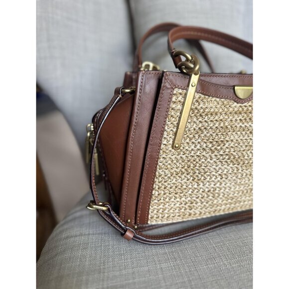 Coach Dreamer 21 Raffia Brown Natural Leather Straw w/Removable Crossbosy Straps - Picture 2 of 15